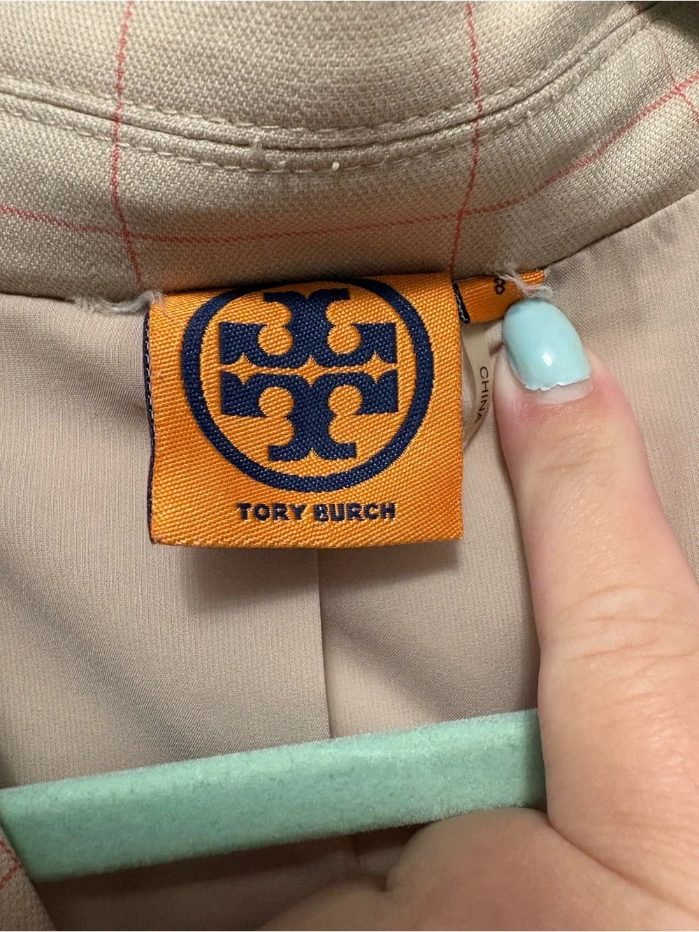 Tory Burch Beige Windowpane Trimmed Blazer Jacket